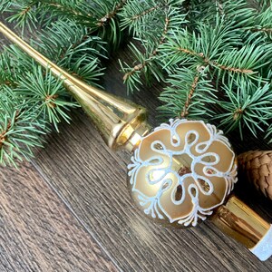 Gold Christmas glass tree topper 10 inch, vintage tree topper Christmas tree ornament, Christmas finial tree topper top
