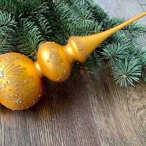 GOLD Christmas glass tree topper 12 inch, vintage tree topper Christmas spire, Xmas 2025, Holiday decor, Gift ideas, Winter decor