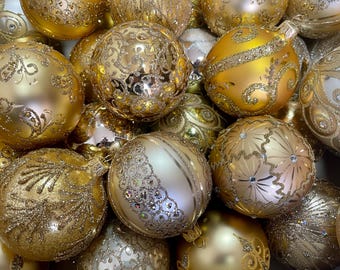 50 gold Assorted glass christmas ball ornaments, assortment Hand-painted christmas glass ornaments,Hand painted XMAS tree glass ornaments
