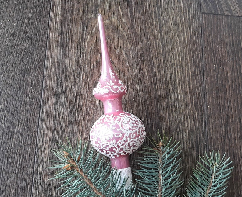 Large Pink Tree Topper Pink Christmas Glass Tree Topper 18 Cm 7 Inchvintage Tree - Etsy