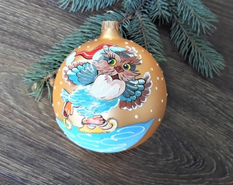 OWL Hand-painted ornaments,custom ornaments,Hand painted Christmas tree glass ornament,Christmas glass ornaments, Christmas decoration,