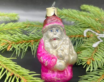 サンタクロースのクリスマスガラスオーナメント、ヴィンテージ 