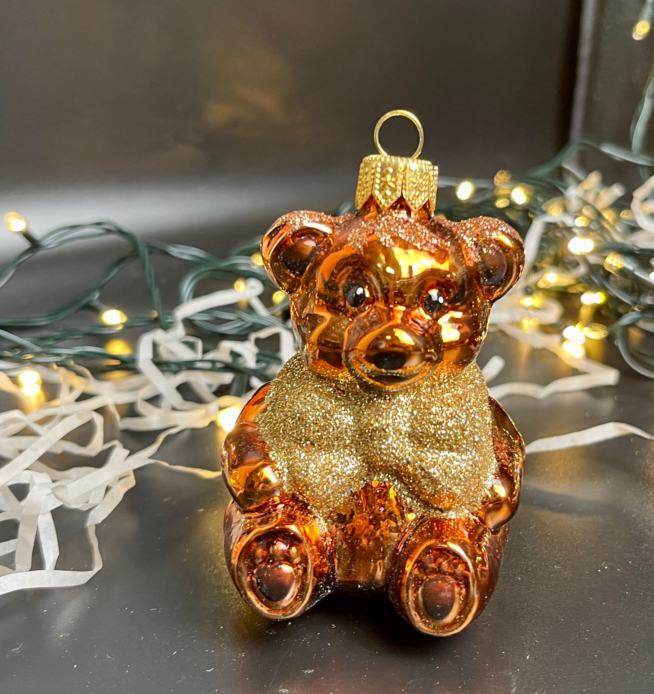 ソビエト　ガラスオーナメント　アコーディオンくまさん　クリスマスオーナメント クマのクリスマスガラスオーナメント、吹きガラスのクリスマス、手作り