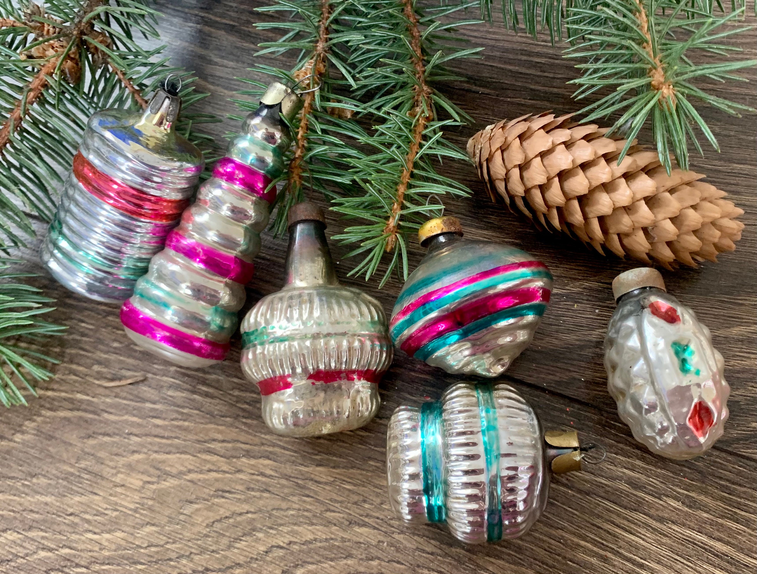 ソビエト　クリスマスオーナメント　ガラスオーナメント　ボール　6個セット クリスマスガラスオーナメント6個セット、ソビエトガラスオーナメント