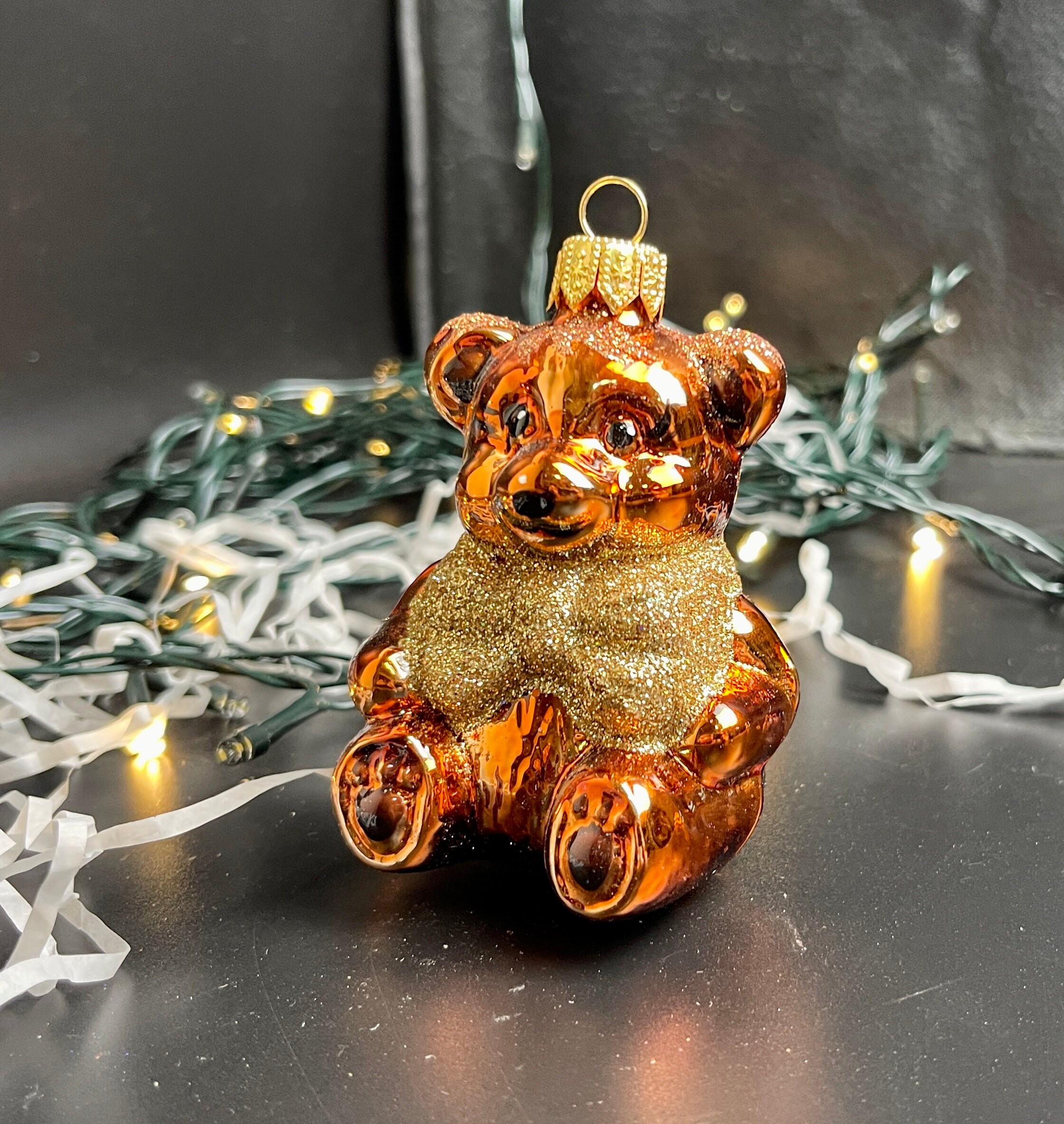 クマのクリスマスガラスオーナメント、吹きガラスのクリスマス、手作り