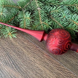 Red Christmas glass tree topper 10 inch, vintage tree topper Christmas tree ornament, Christmas finial tree topper top