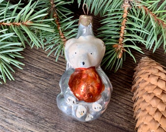 ボール付きクマのクリスマスガラスオーナメント、ヴィンテージ