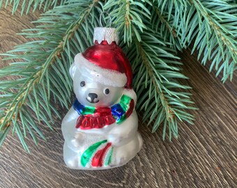 ソビエト　ガラスオーナメント　アコーディオンくまさん　クリスマスオーナメント クマのクリスマスガラスオーナメントヴィンテージクリスマス