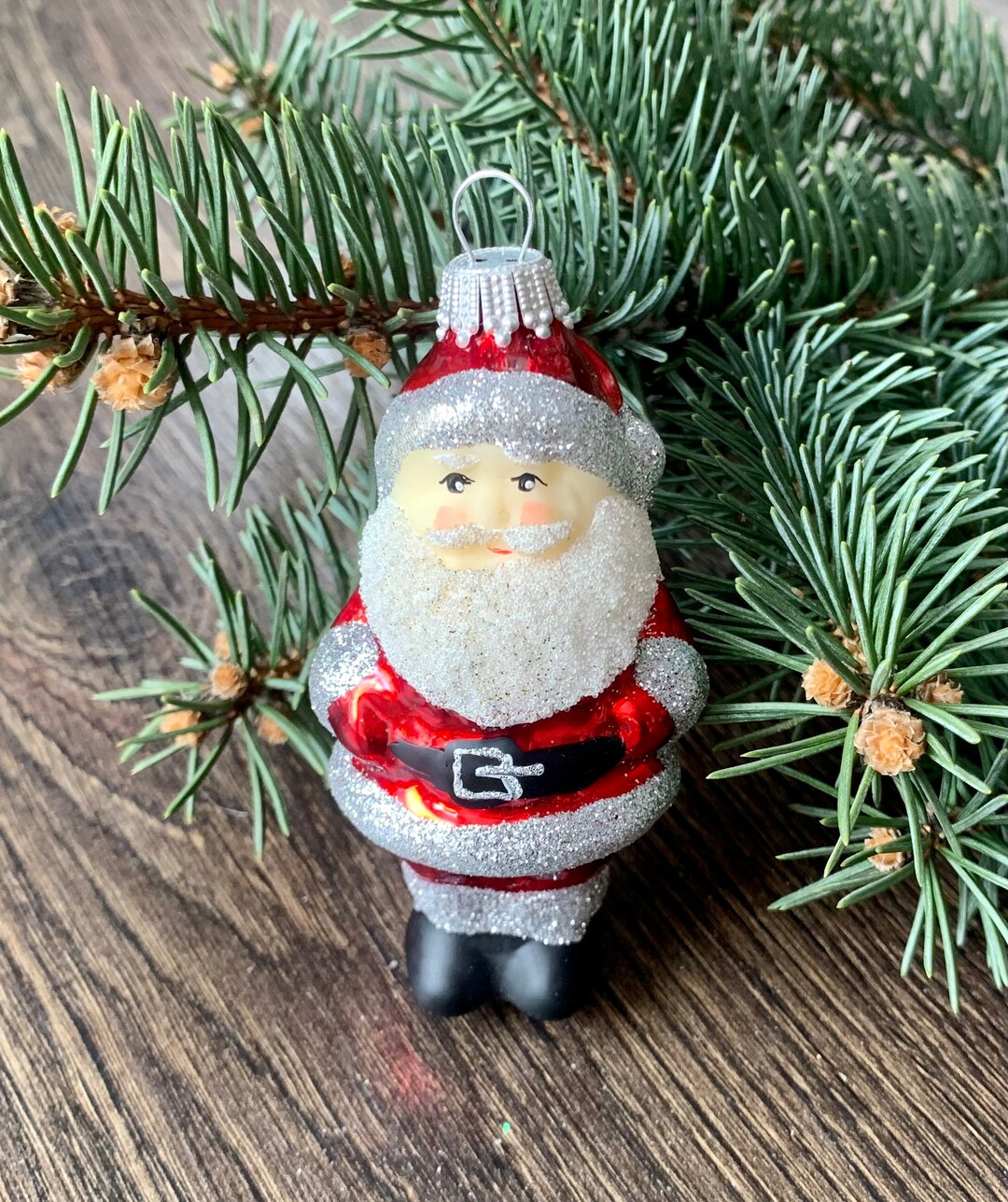 サンタのクリスマスガラスオーナメント、吹きガラスのクリスマス