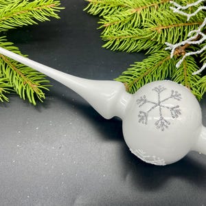 White Christmas glass tree topper 27cm ( 10.8 inch), vintage tree topper Christmas spire, Xmas 2025, Holiday decor, Gifts ideas,Winter decor