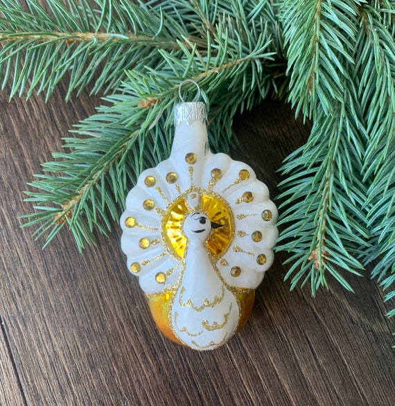 Peacock Hand Painted Glass Ornament - Handmade glass ornament