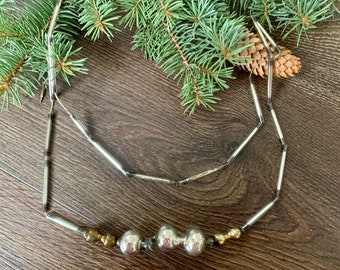 Vintage beaded garland, Xmas retro decorations, bugle beads holiday ornaments,Vintage glass Xmas garland, Christmas beaded strand
