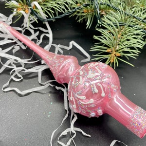 Pink Christmas glass tree topper 18 cm ( 7 inch),vintage tree topper  ornaments Xmas 2025, Holiday decor, Winter decor, Gifts ideas