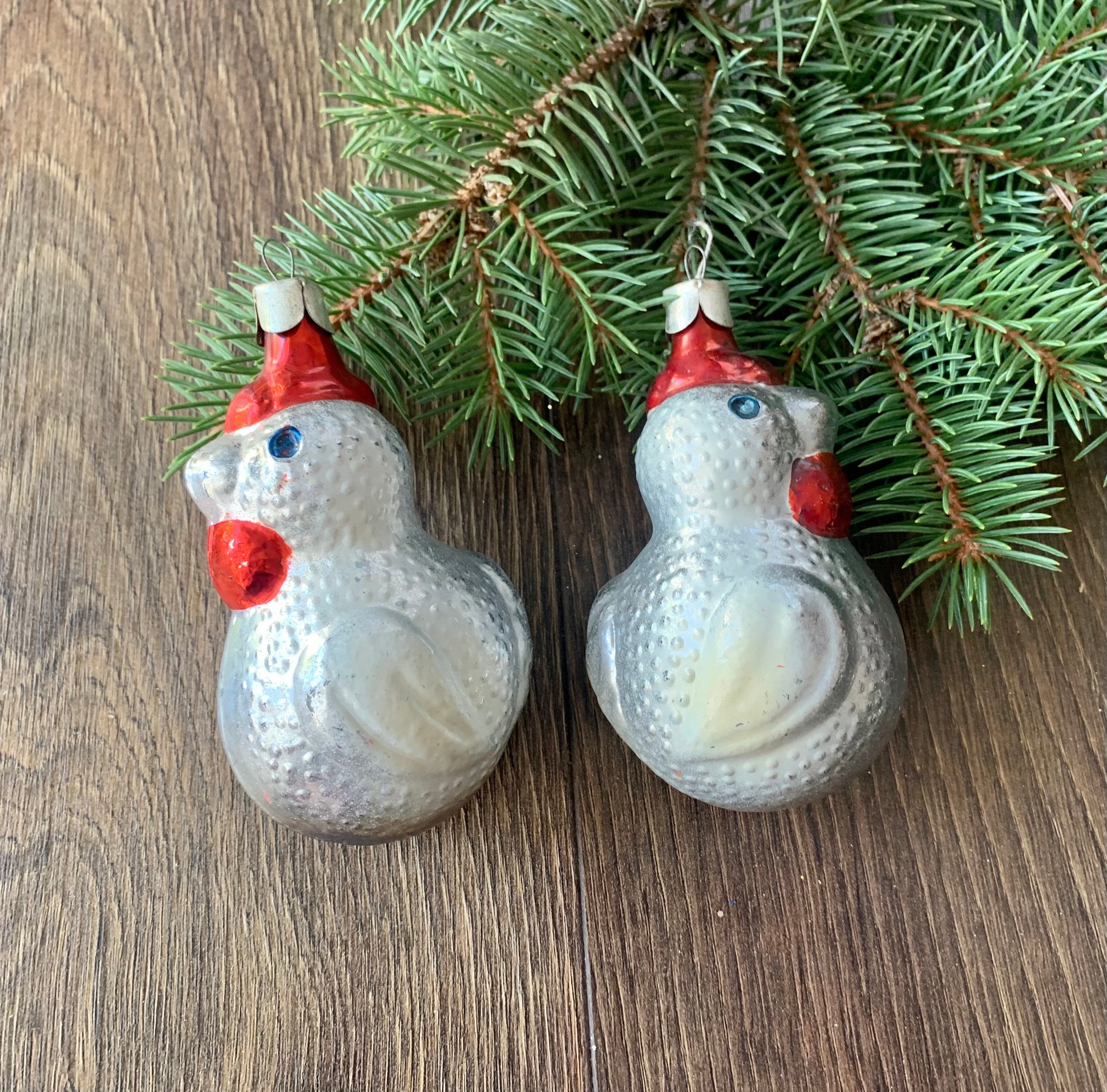 アンティークガラスのクリスマスオーナメント2個、クリスマスガラス