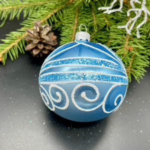 Blue Christmas ornament blown glass ornaments mercury glass glitter ornament,Hand painted Xmas 2025,Gifts ideas, Holiday decor, Winter decor