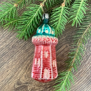 Pink tower Antique glass Christmas ornaments, 1950s Christmas, vintage Christmas, silver Christmas tree glass ornament