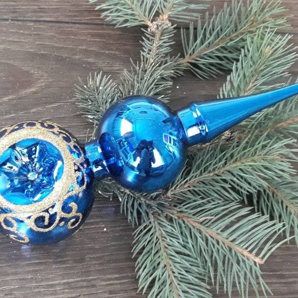 Blue Christmas glass tree topper 33cm (12.9 inch),vintage tree topper Christmas tree ornaments Reflector ornament, Christmas tree topper top