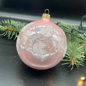 Big pink Hand-painted christmas glass ornaments ,Handmade Christmas tree glass ornament, Holiday decor,Gift ideas,Winter decor, Xmas 2025