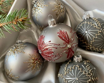 クリスマスガラスオーナメント6個セット、クリスマスギフト、吹き