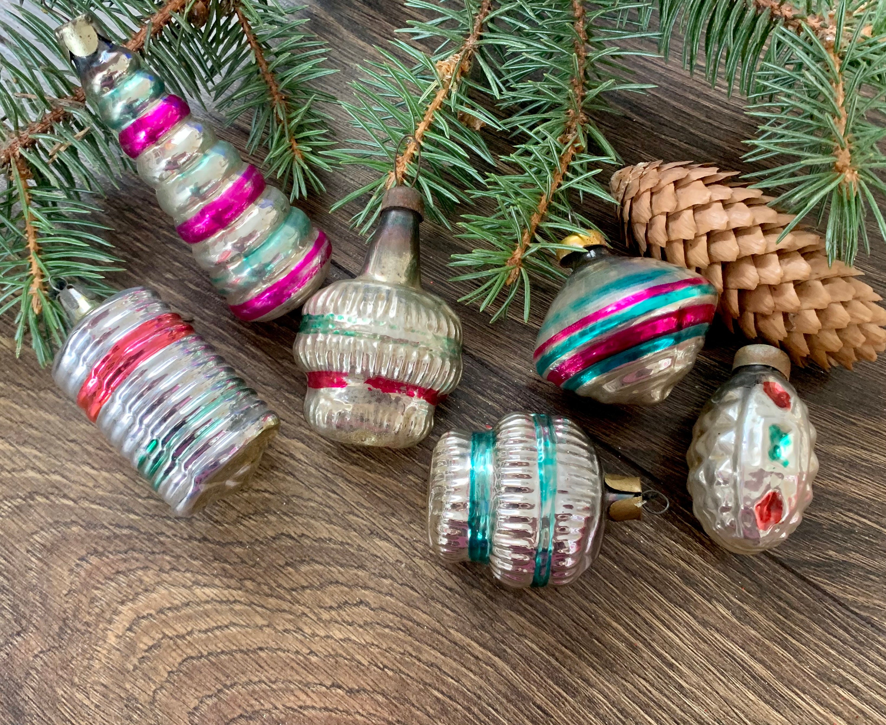 クリスマスガラスオーナメント6個セット、ソビエトガラスオーナメント クリスマスガラスオーナメント6個セット、ソビエトガラスオーナメント