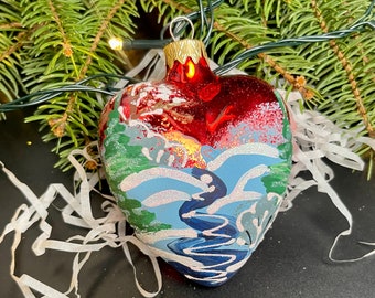 クリスマスハートガラスオーナメント、吹きガラスクリスマス、手作り