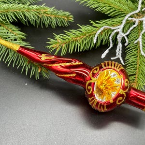 Red Christmas glass tree topper 18 cm ( 7 inch), vintage tree topper Christmas tree ornaments, XMAS reflected finial, Christmas gift 2024