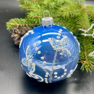 Décorations de Noël bleues en verre soufflé, décoration de paillettes en verre au mercure, Noël 2025, idées cadeaux, décoration de vacances et décoration d'hiver