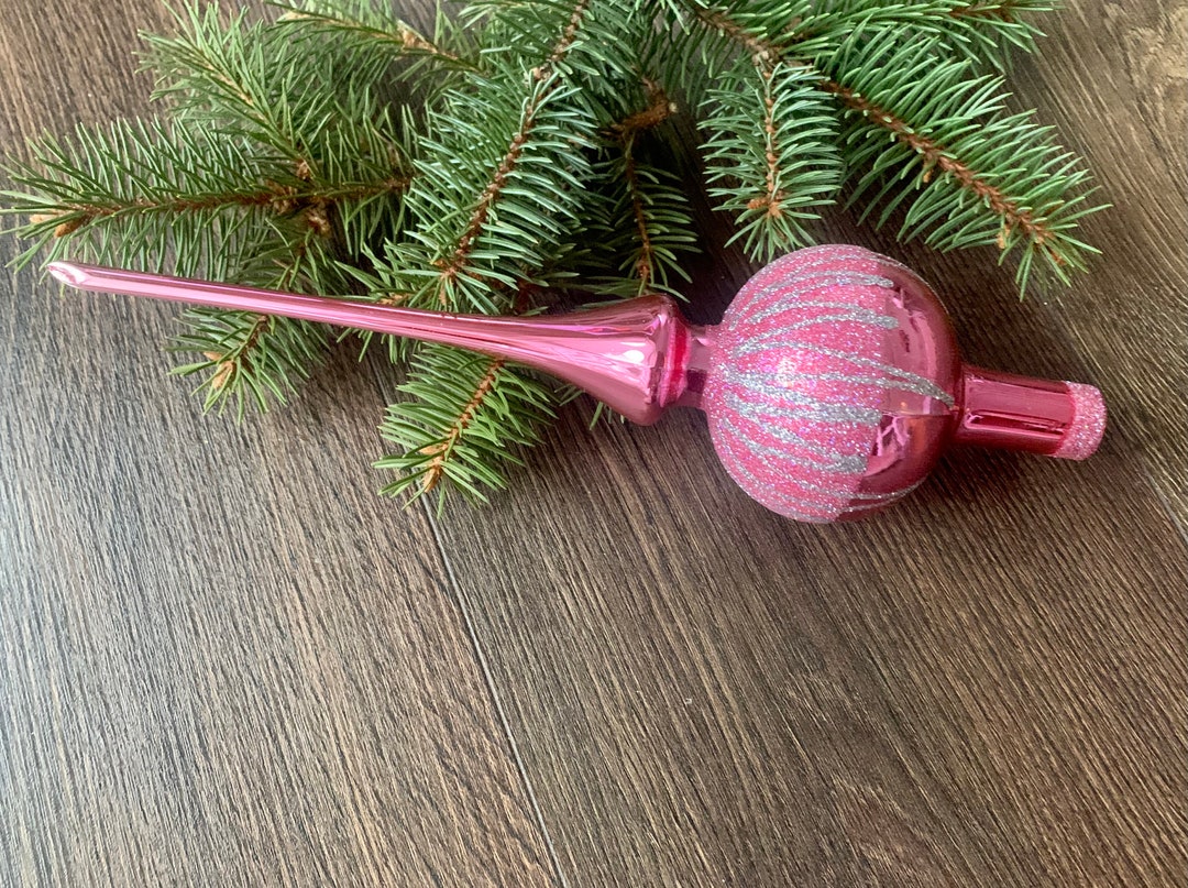 Pink Christmas Glass Tree Topper 27cm10.8 Inchvintage Tree Etsy