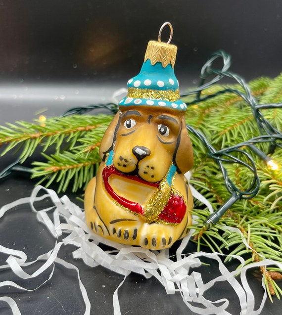 Dog Christmas Glass Ornaments, Blown Glass Christmas, Handmade