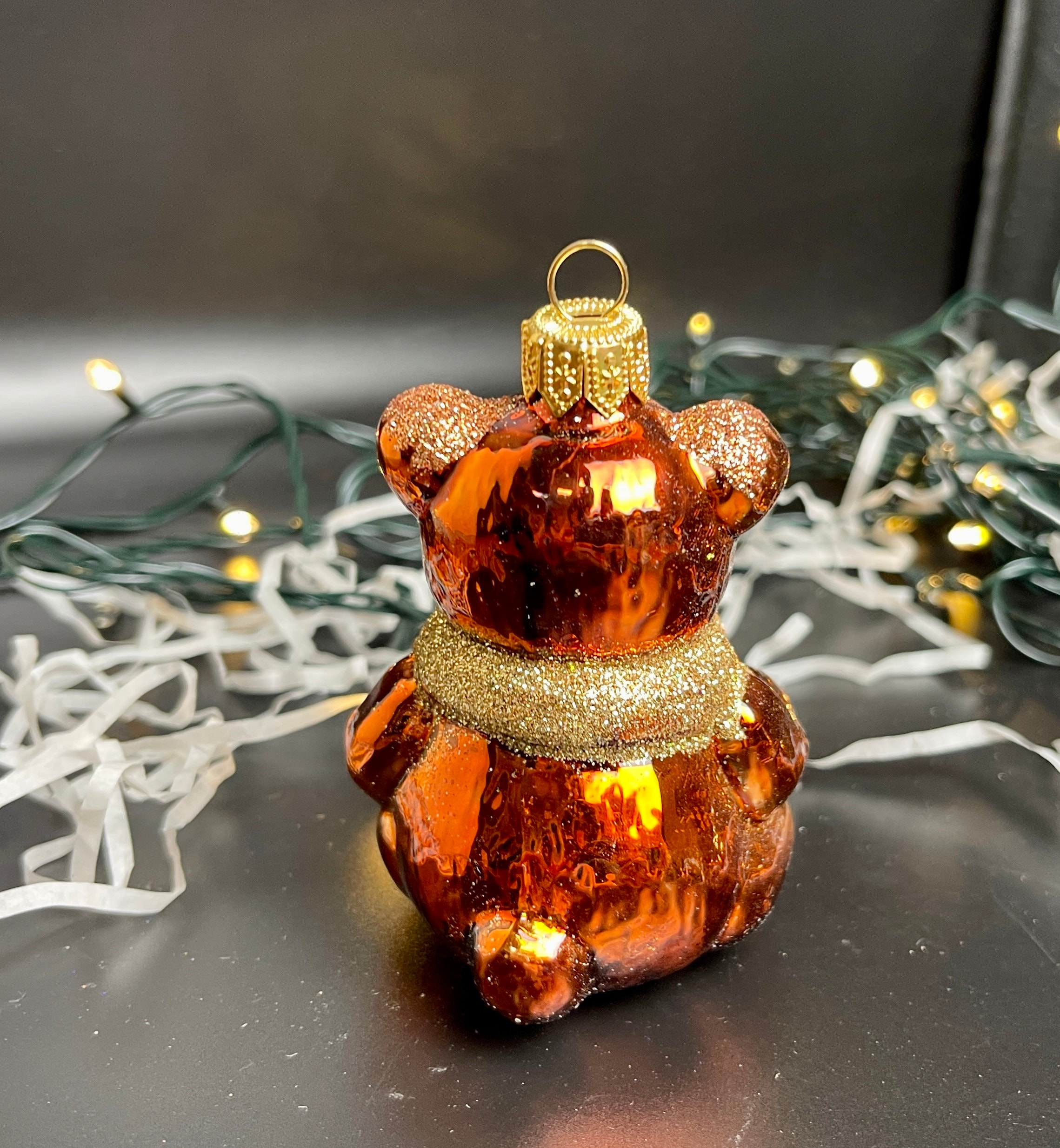 クマのクリスマスガラスオーナメント、吹きガラスのクリスマス、手作り