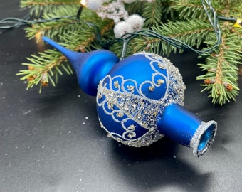 ブルークリスマスガラスツリートッパー 18 cm (7インチ)、ヴィンテージ