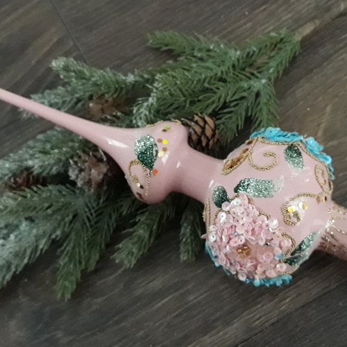 Pink Christmas glass tree topper 30 cm ( 11.8 inch)vintage tree topper Christmas tree ornaments ornament,Christmas tree topper top,Christmas