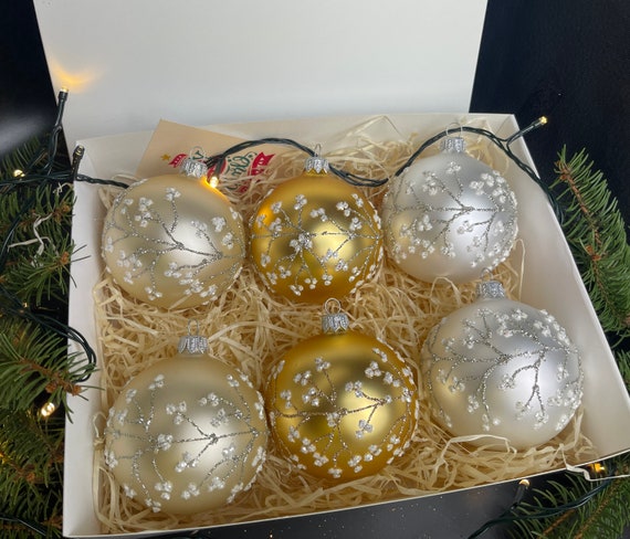 クリスマスガラスオーナメント6個セット、クリスマスギフト、吹き