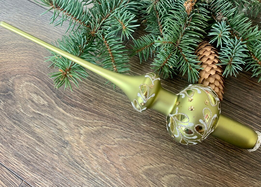 Green Christmas Glass Tree Topper 27cm 10.8 Inch, Vintage Tree Topper