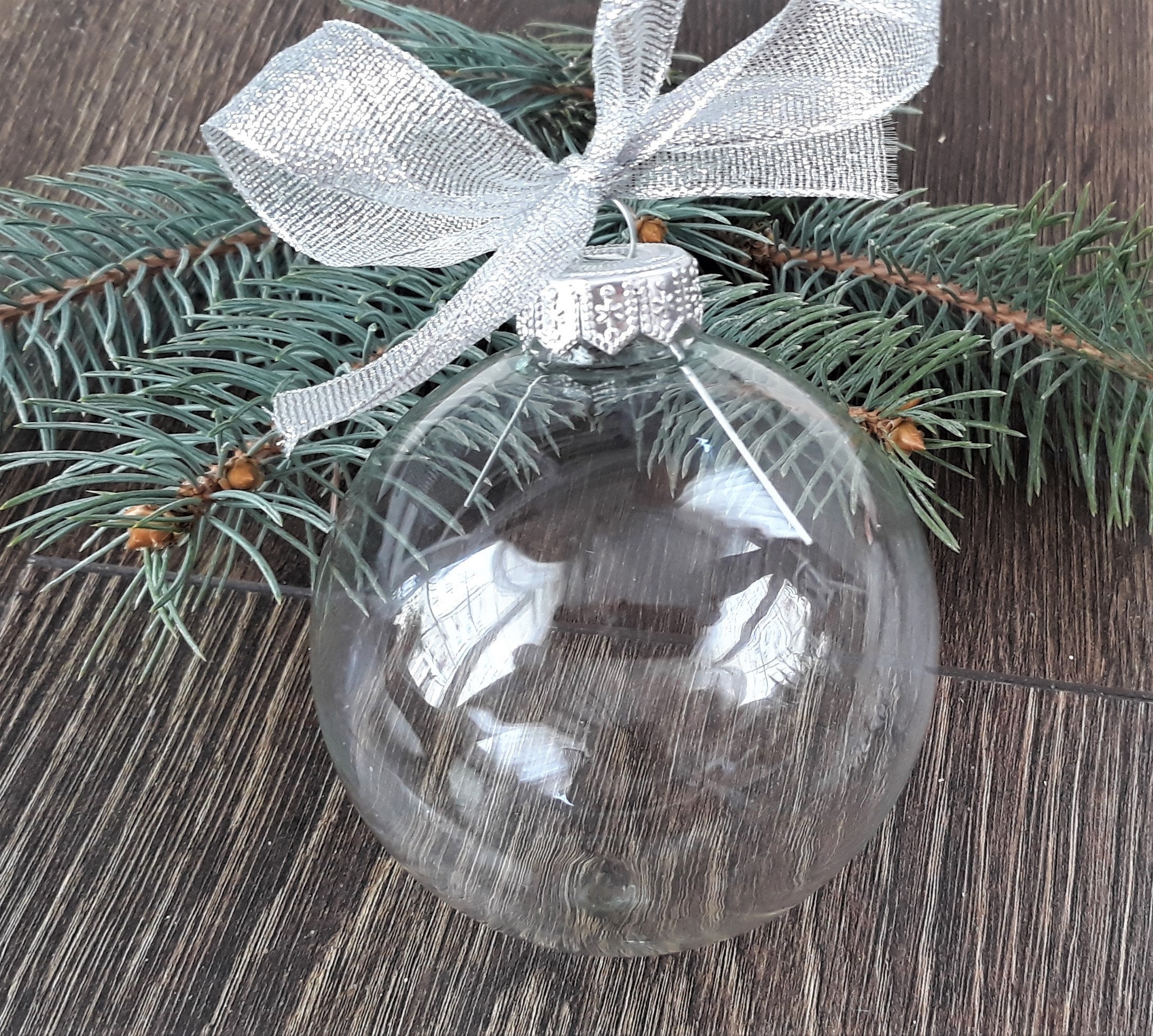 Personalized Christmas Glass Ornaments, Custom Etched Glass Ornaments,  Christmas Ornament, Clear Glass Ball, Gift Ideas, Wedding Gift 
