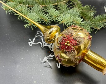 Grande cappello a cilindro per albero di Natale in vetro dorato 37 cm (14,5 pollici), cappello a cilindro per albero vintage ornamento di ornamenti per albero di Natale, cappello a cilindro per albero di Natale
