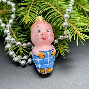 Enfeite de vidro de Natal em formato de porco vintage, Natal vintage, Natal retrô, decoração de Natal dos anos 90, Ideias para presentes, Decoração de Natal