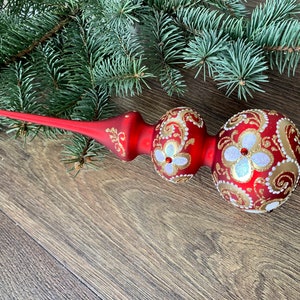 Red Christmas glass tree topper 12 inch, vintage tree topper Christmas tree ornaments ornament, Christmas tree topper top, Christmas