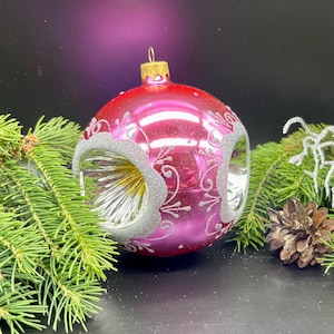 Grand ornement de Noël rose, ornements en verre soufflé, décoration de Noël de vacances, nouvelles décorations pour la maison, ornement de paillettes en verre au mercure