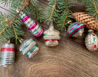 クリスマスガラスオーナメント6個セット、ソビエトガラスオーナメント