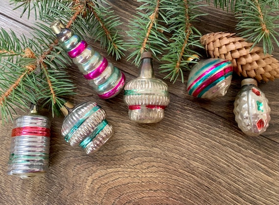 クリスマスガラスオーナメント6個セット、ソビエトガラスオーナメント