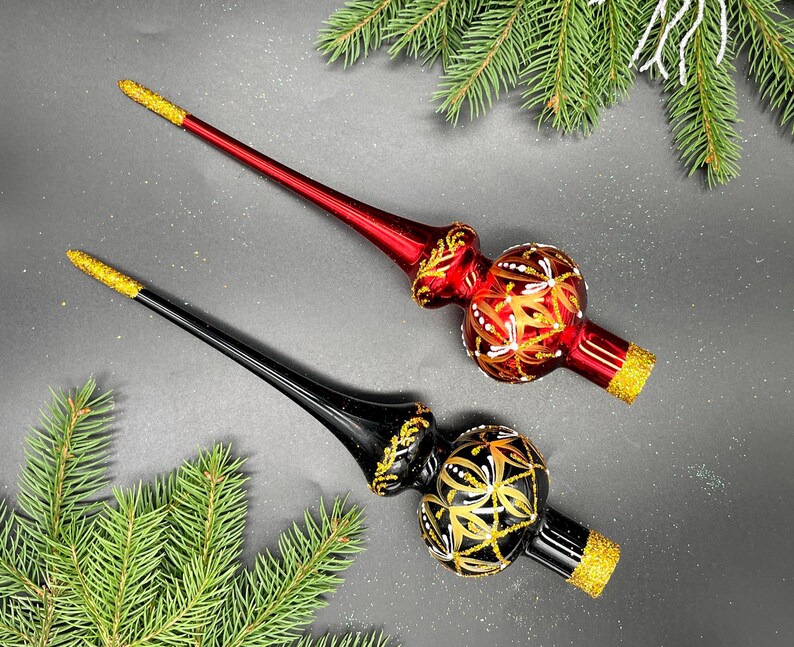 Christmas Tree Glass Toppers, Xmas Glass Tree Topper Finial 27cm 10.8