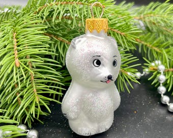 クマのクリスマスガラスオーナメント、吹きガラスのクリスマス、手描き