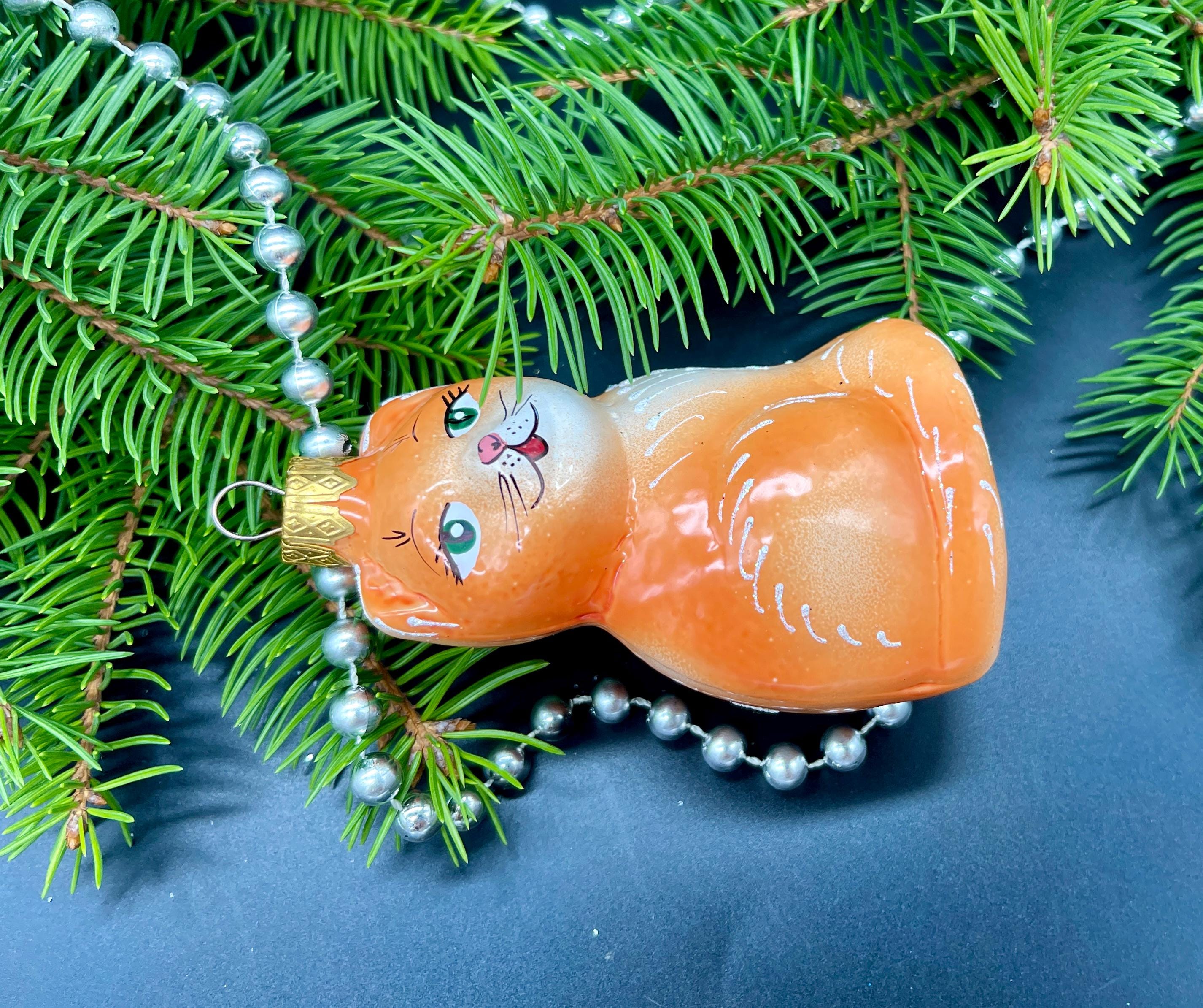 猫のクリスマスガラスオーナメント、吹きガラスクリスマス、手作り