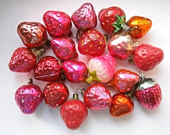 20 Strawberries Antique glass Christmas ornaments,Christmas glass ornament,1950s Christmas,vintage Xmas,soviet Christmas tree glass ornament