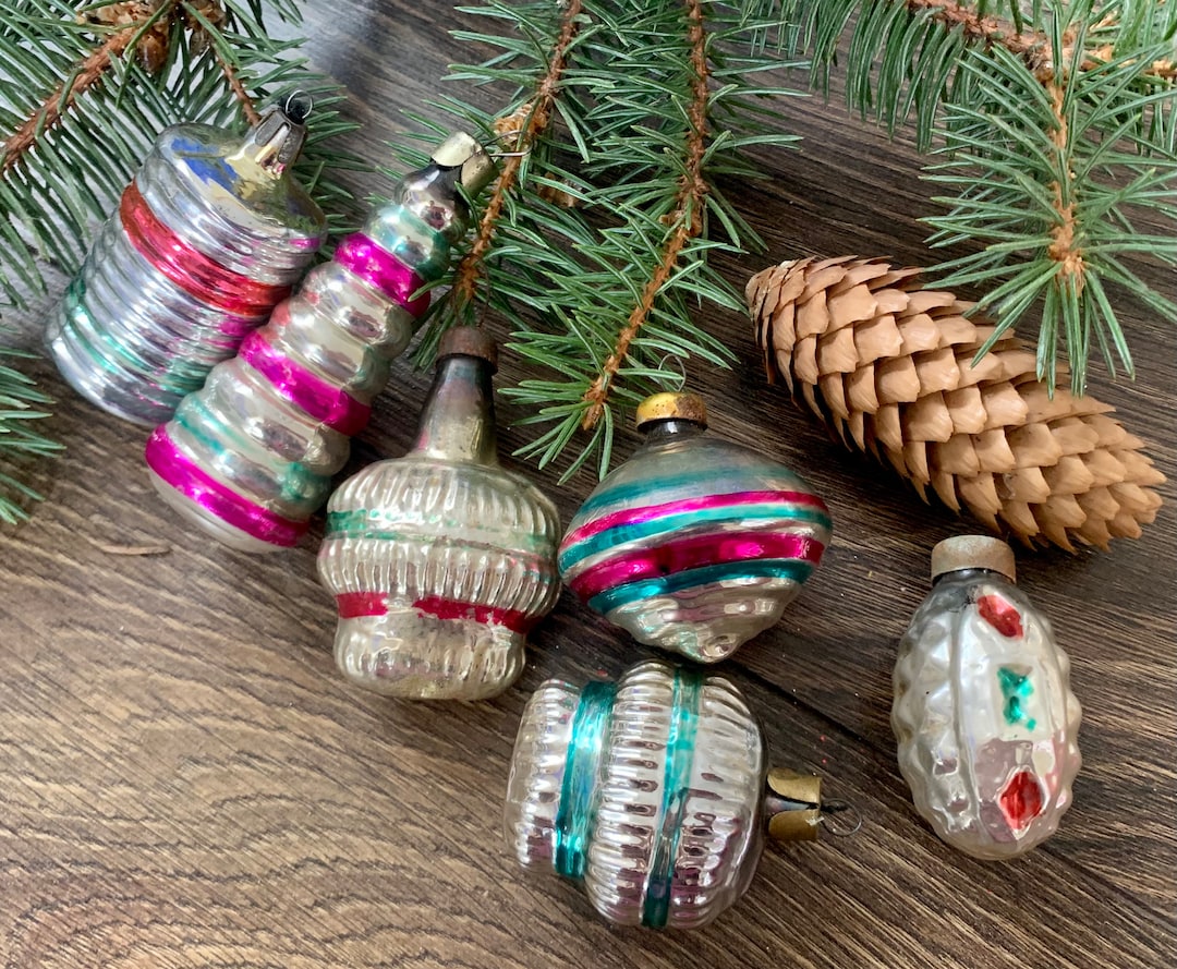クリスマスガラスオーナメント6個セット、ソビエトガラスオーナメント