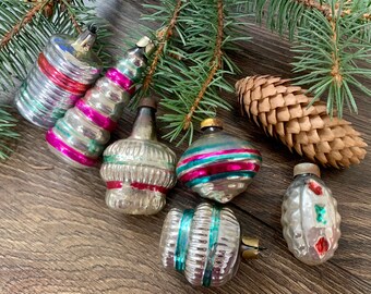 クリスマスガラスオーナメント6個セット、ソビエトガラスオーナメント