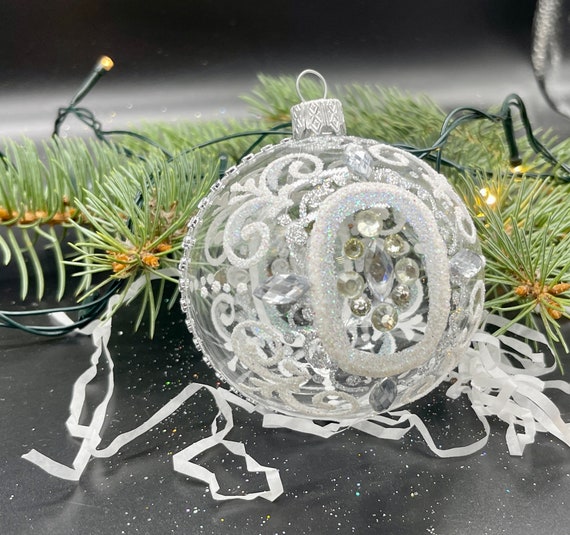 透明な手描きのクリスマスガラスのオーナメント、手作りのクリスマス