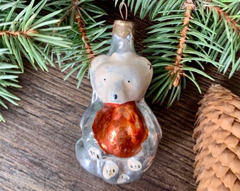 ボール付きクマのクリスマスガラスオーナメント、ヴィンテージ