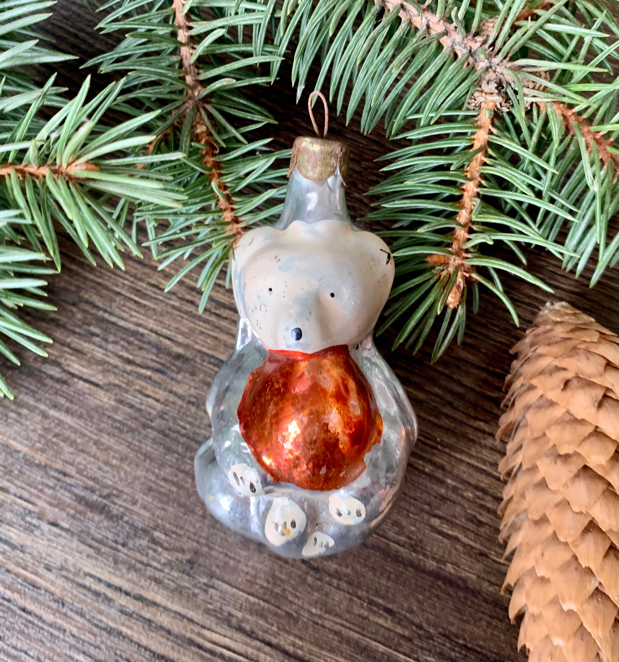 美品　ソ連製　北欧　アンティーク　ボールを持つクマ　ガラス製オーナメント ボール付きクマのクリスマスガラスオーナメント、ヴィンテージ